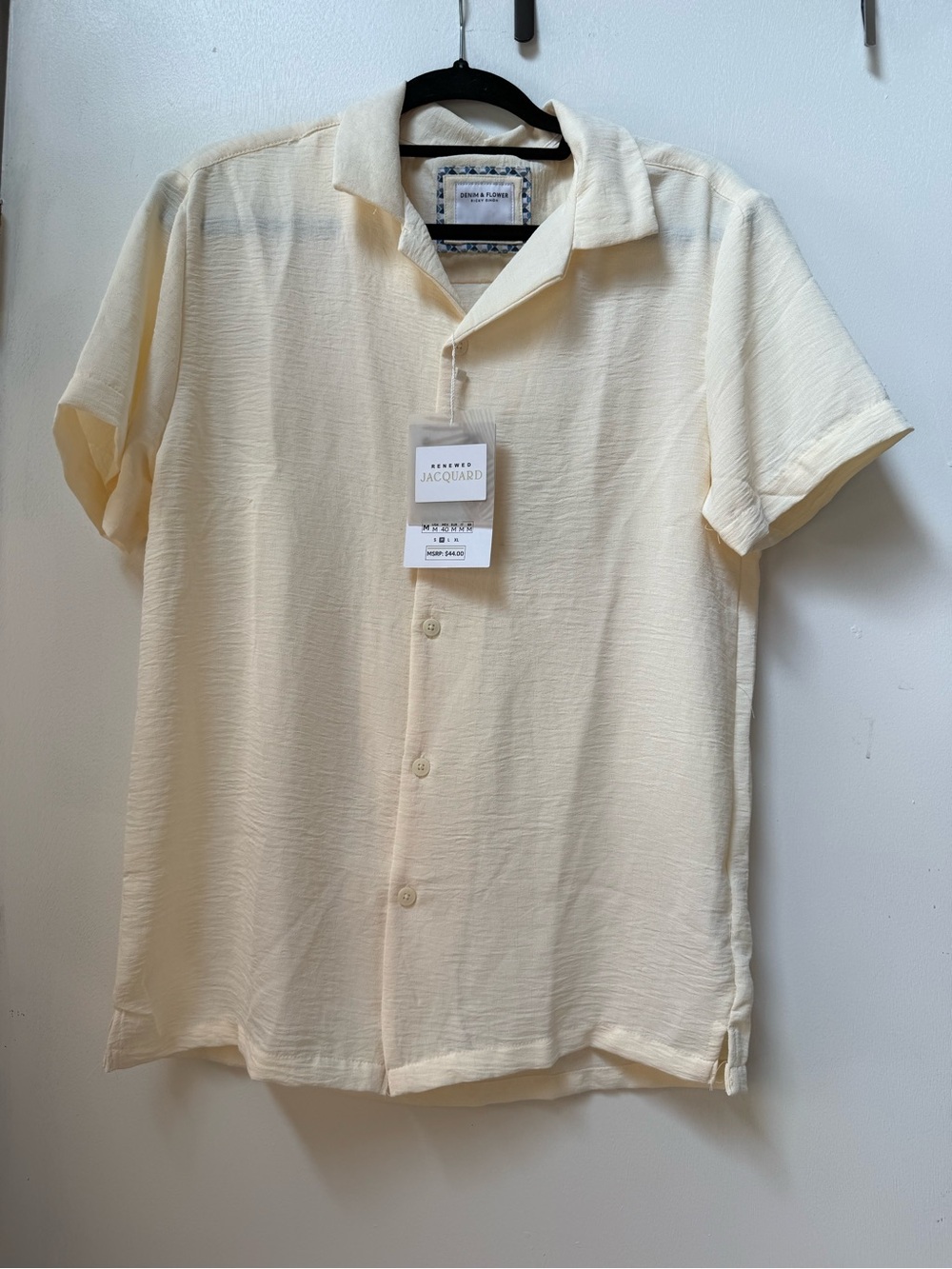 Denim & Flower Cream Short-Sleeve Button-Down Shirt